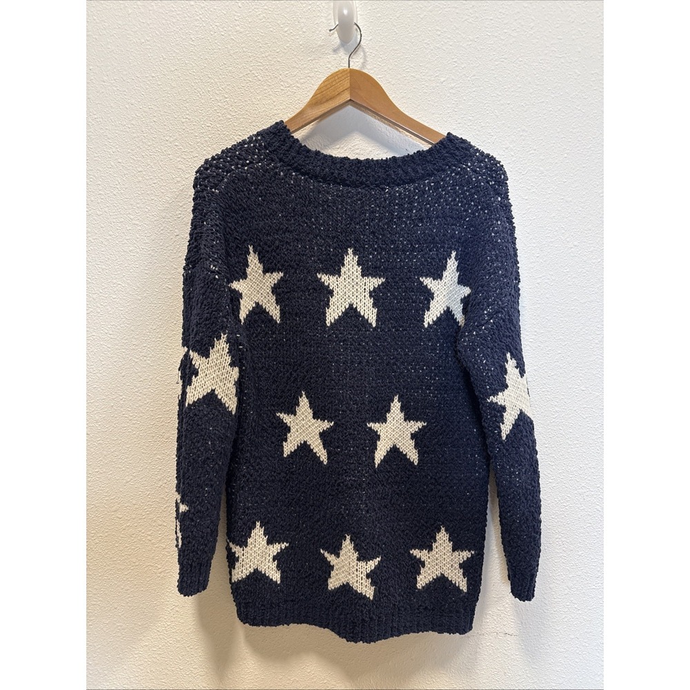 P.S. Love Star Knit Sweater Blue White Stars Woman's Xl 2x V Neck - Picture 4 of 10